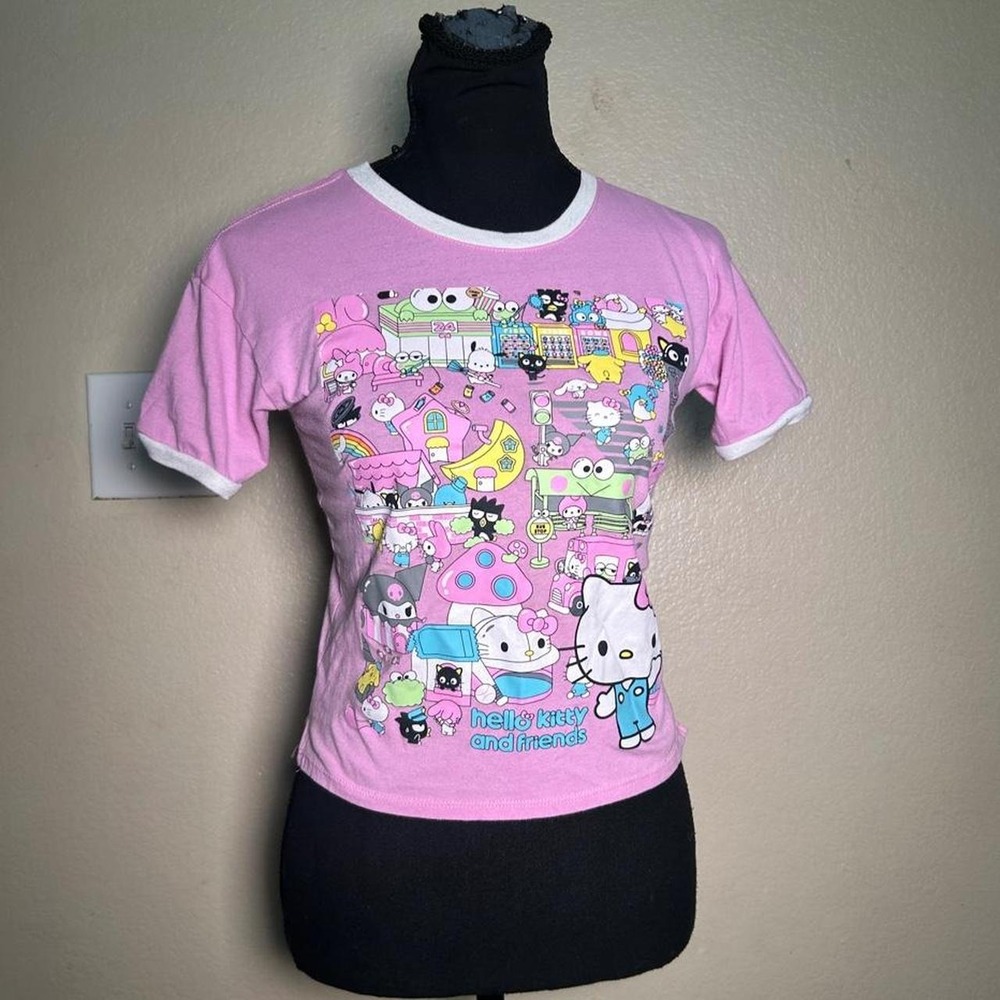 Hello Kitty & Friends Y2K Pink Graphic Baby Tee Top Sanrio Ringer Small